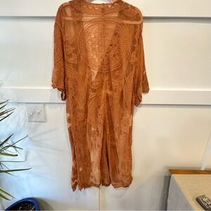 Bsubseach Burnt Orange Lace Kimono Cardigan Sheer Boho Cover Up One Size NWT